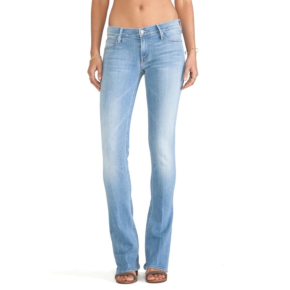 Mother The Runaway Flare Jeans 26 Light Kitty Blue Mid Rise Denim Boho Long